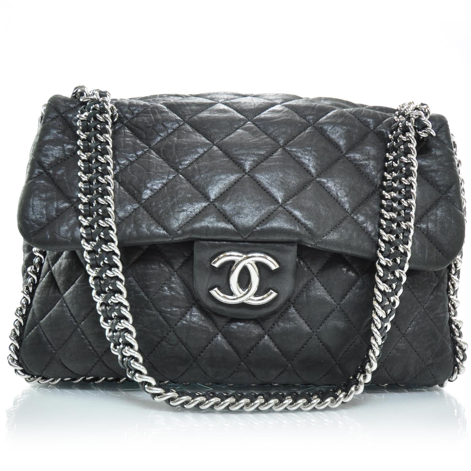 Chanel Washed Lambskin Chain Around Maxi Flap Bag Black 1 of 10