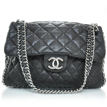 Chanel Washed Lambskin Chain Around Maxi Flap Bag Black 1 of 10