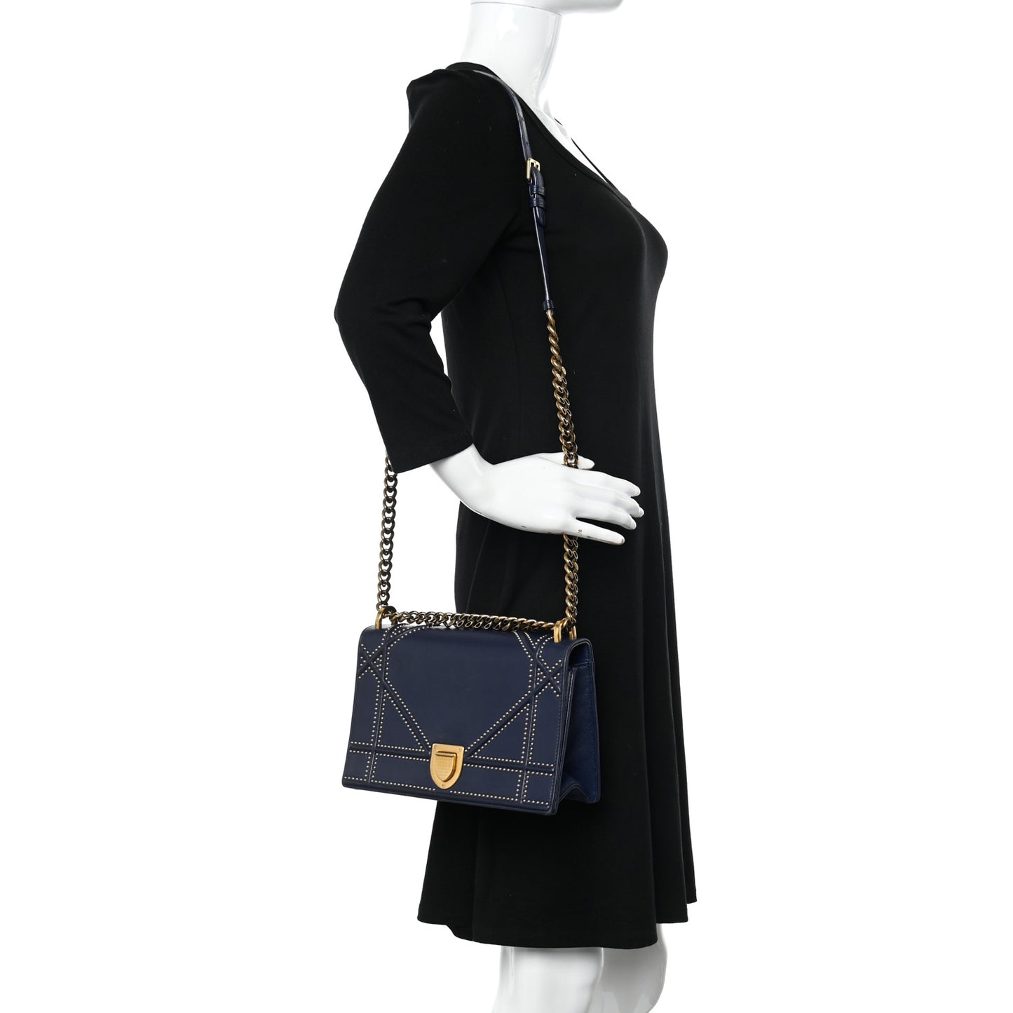 Lambskin Studded Medium Diorama Flap Bag Blue