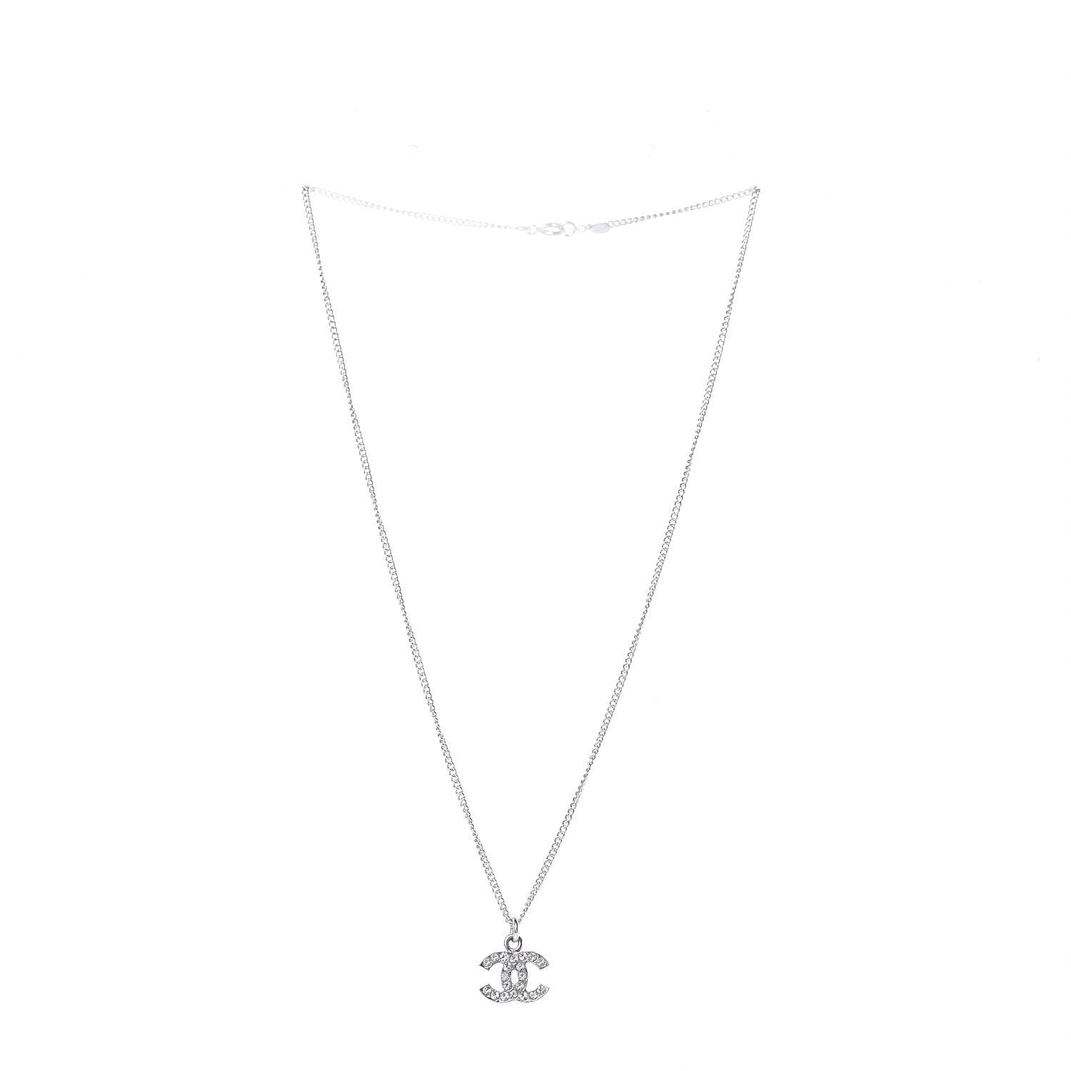 Chanel Crystal Timeless CC Necklace Silver 3 of 6