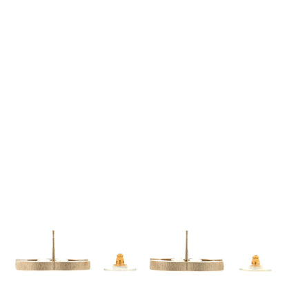 Chanel Metal Quilted CC Earrings Gold White 3 of 4