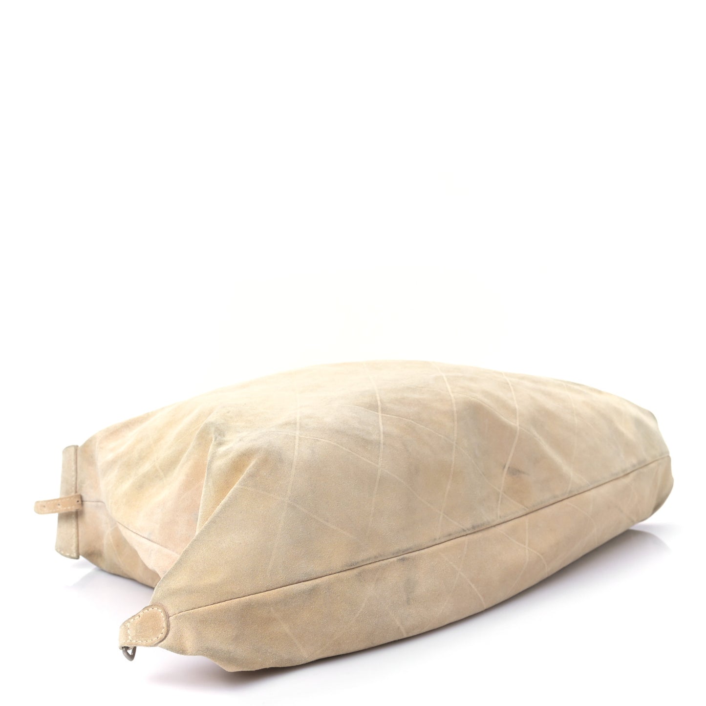 Suede Nylon Stitched Hobo Messenger Bag Beige Brown