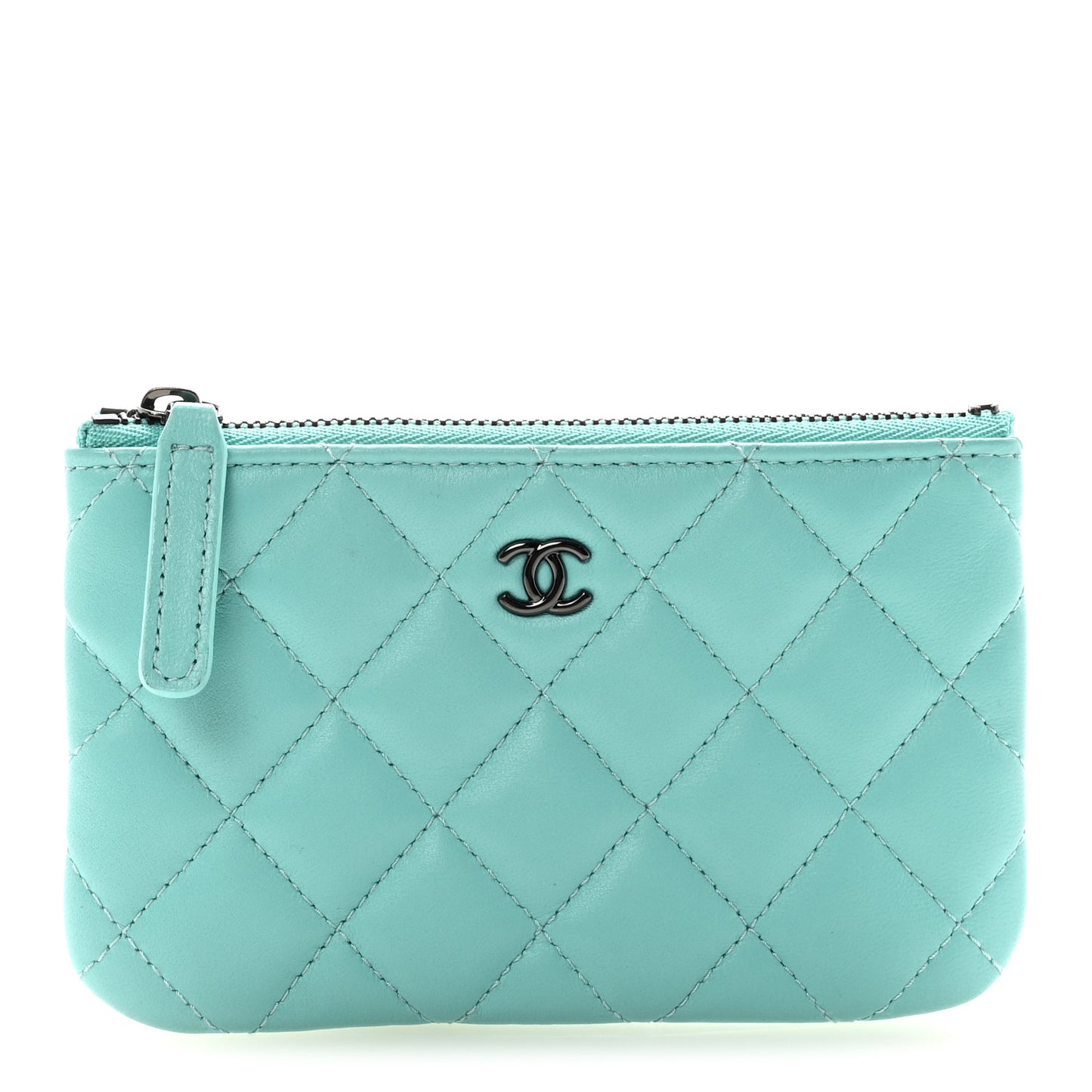 Lambskin Quilted Small Cosmetic Case Turquoise