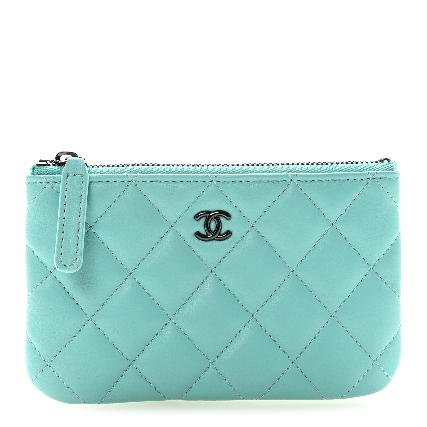 Chanel Lambskin Quilted Small Cosmetic Case Turquoise 1 of 8