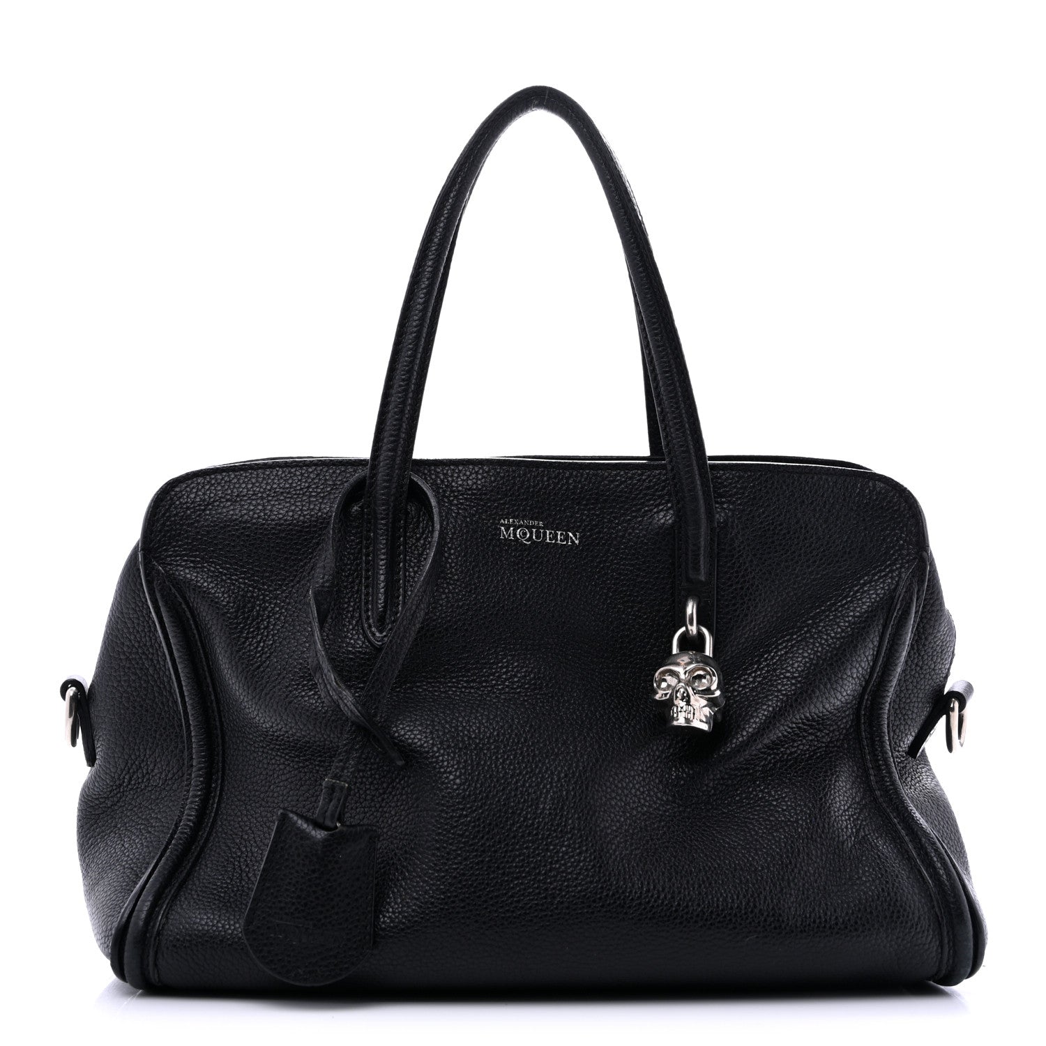 Alexander McQueen Pebbled Calfskin Mini Skull Padlock Zip Around Tote Black 1 of 15
