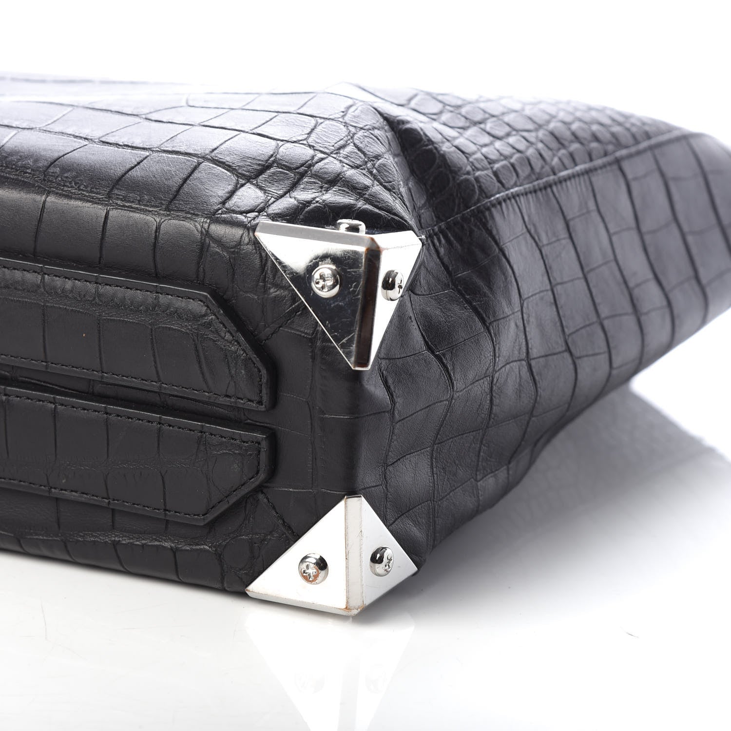Alexander Wang Calfskin Crocodile Embossed Prisma Skeletal Tote Black Silver Hardware 9 of 9