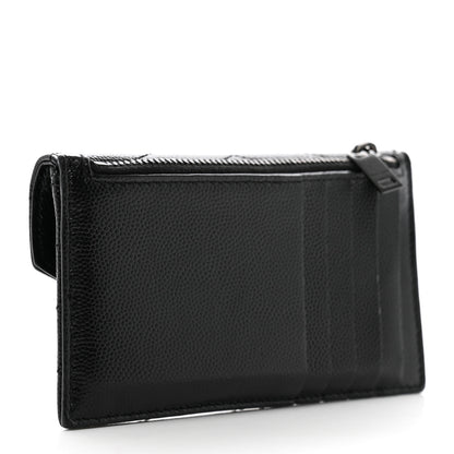 Saint Laurent Grain De Poudre Matelasse Chevron Monogram Monochrome Compact Wallet Black 3 of 8