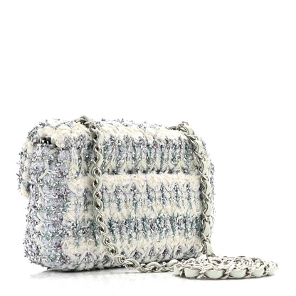 Chanel Glittered Tweed Quilted Mini Rectangular Flap Light Blue 3 of 10