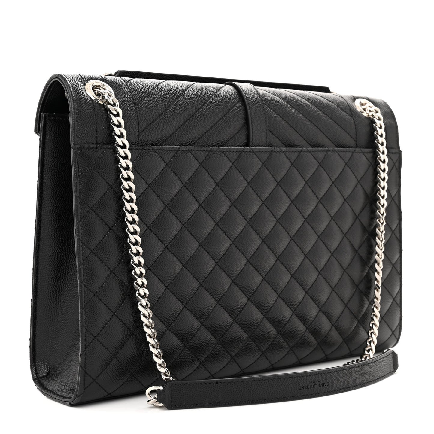 Grain De Poudre Textured Mixed Matelasse Large Triquilt Monogram Satchel Black