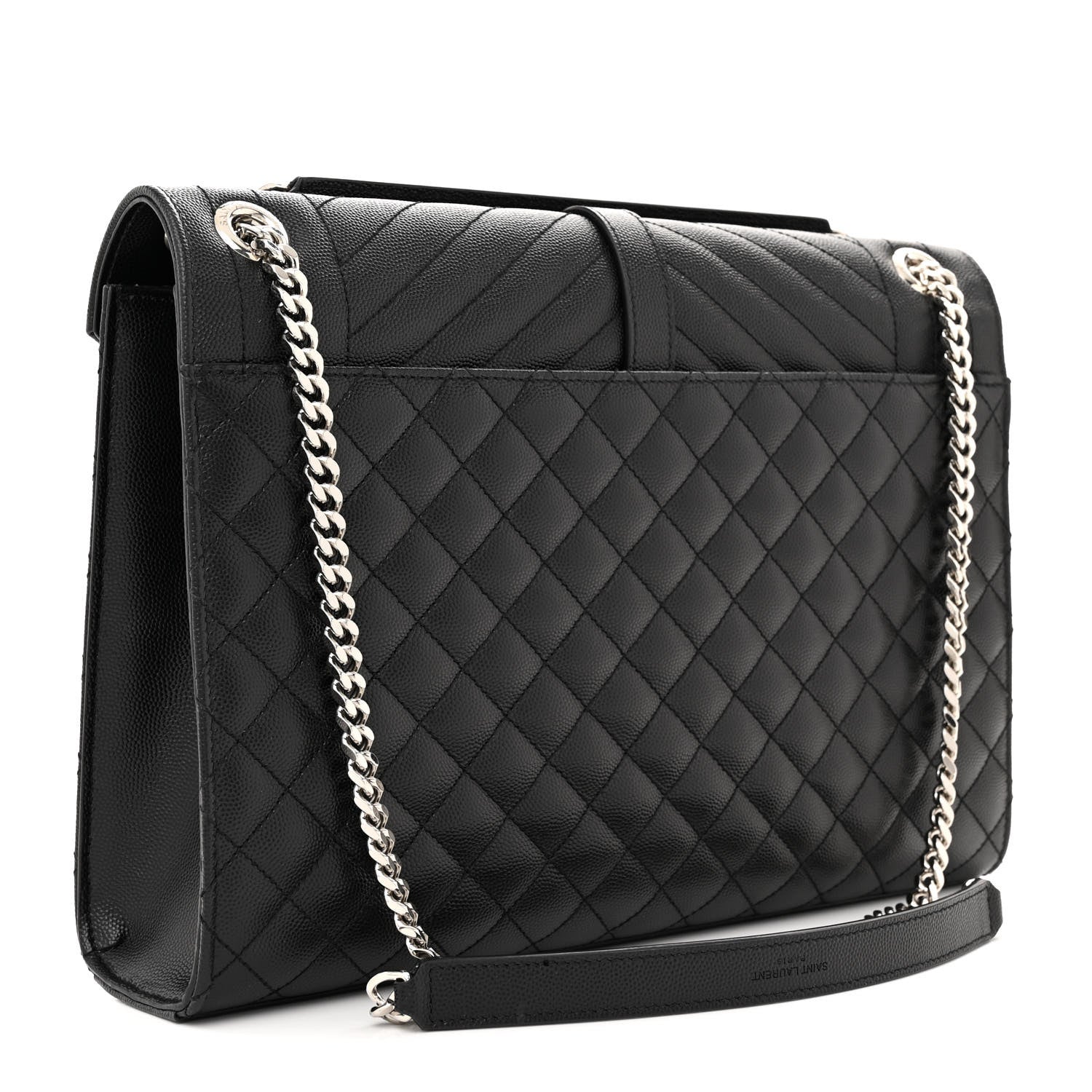 Saint Laurent Grain De Poudre Textured Mixed Matelasse Large Triquilt Monogram Satchel Black 3 of 11