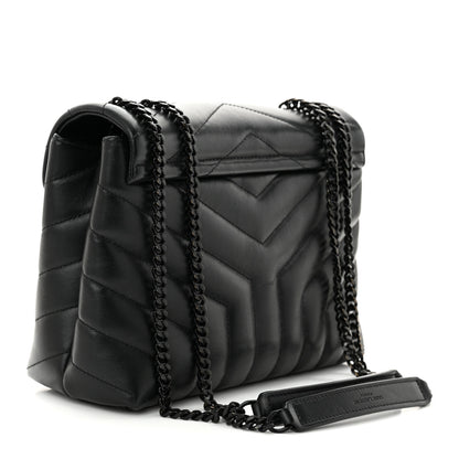 Saint Laurent Calfskin Y Quilted Monogram Monochrome Small Loulou Chain Satchel Black 3 of 11