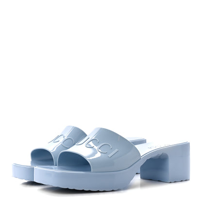 Gucci Rubber Gucci Logo Womens Platform 20/60mm Slide Sandals 37 Porcelain Light Blue 3 of 9
