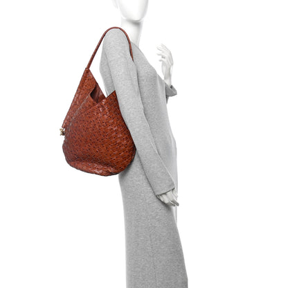 Bottega Veneta Nappa Ostrich Embossed Intrecciato Medium Solstice Hobo Burnt Orange Muse Brown 2 of 11