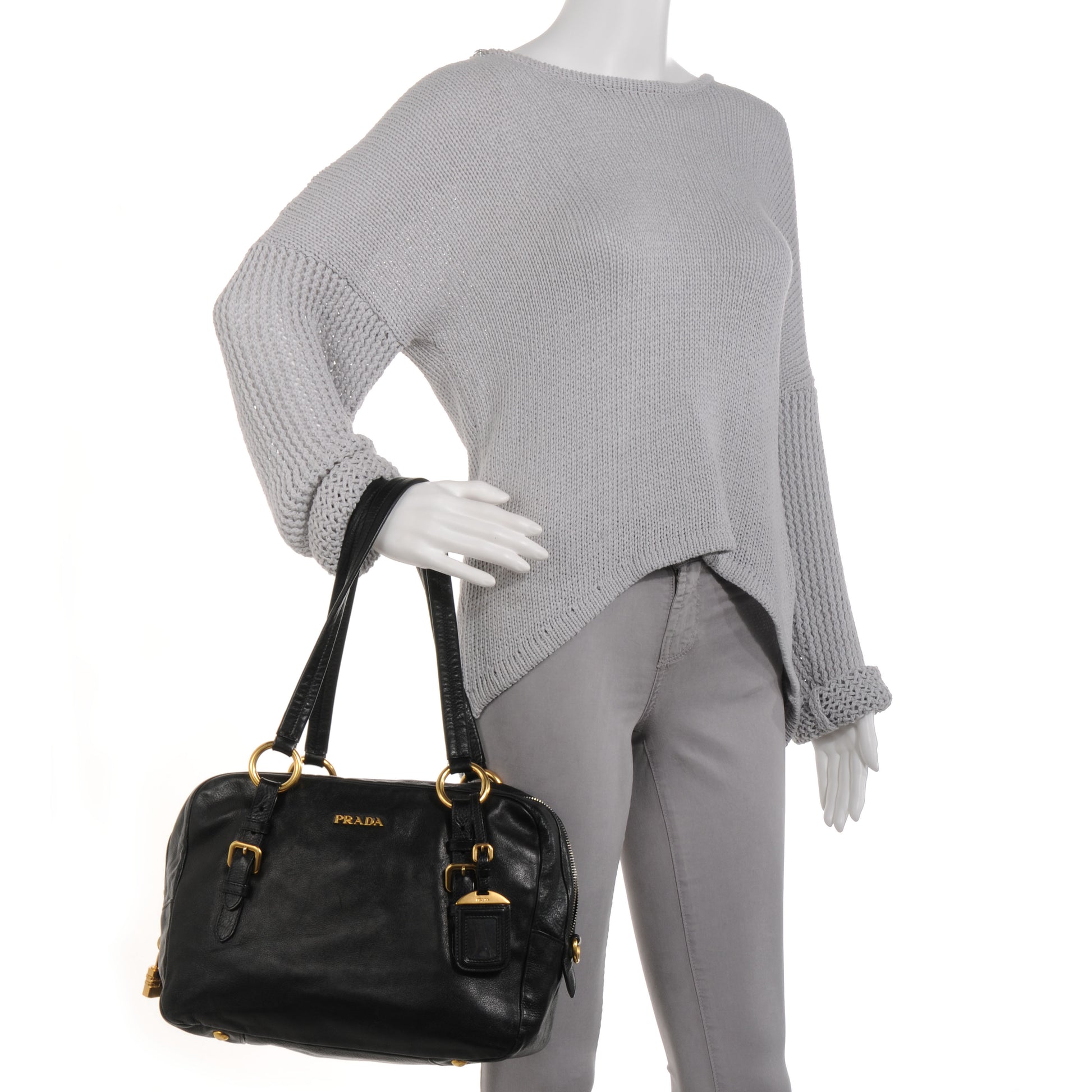 Prada Soft Calf Bowler Bag Black 2 of 10