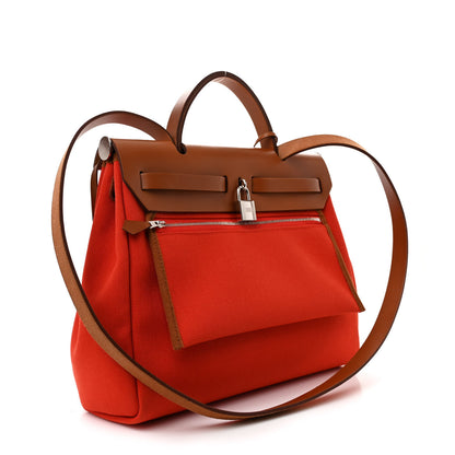 Hermes Vache Hunter Toile Herbag Zip Retourne 31 PM Capucine Fauve 4 of 12