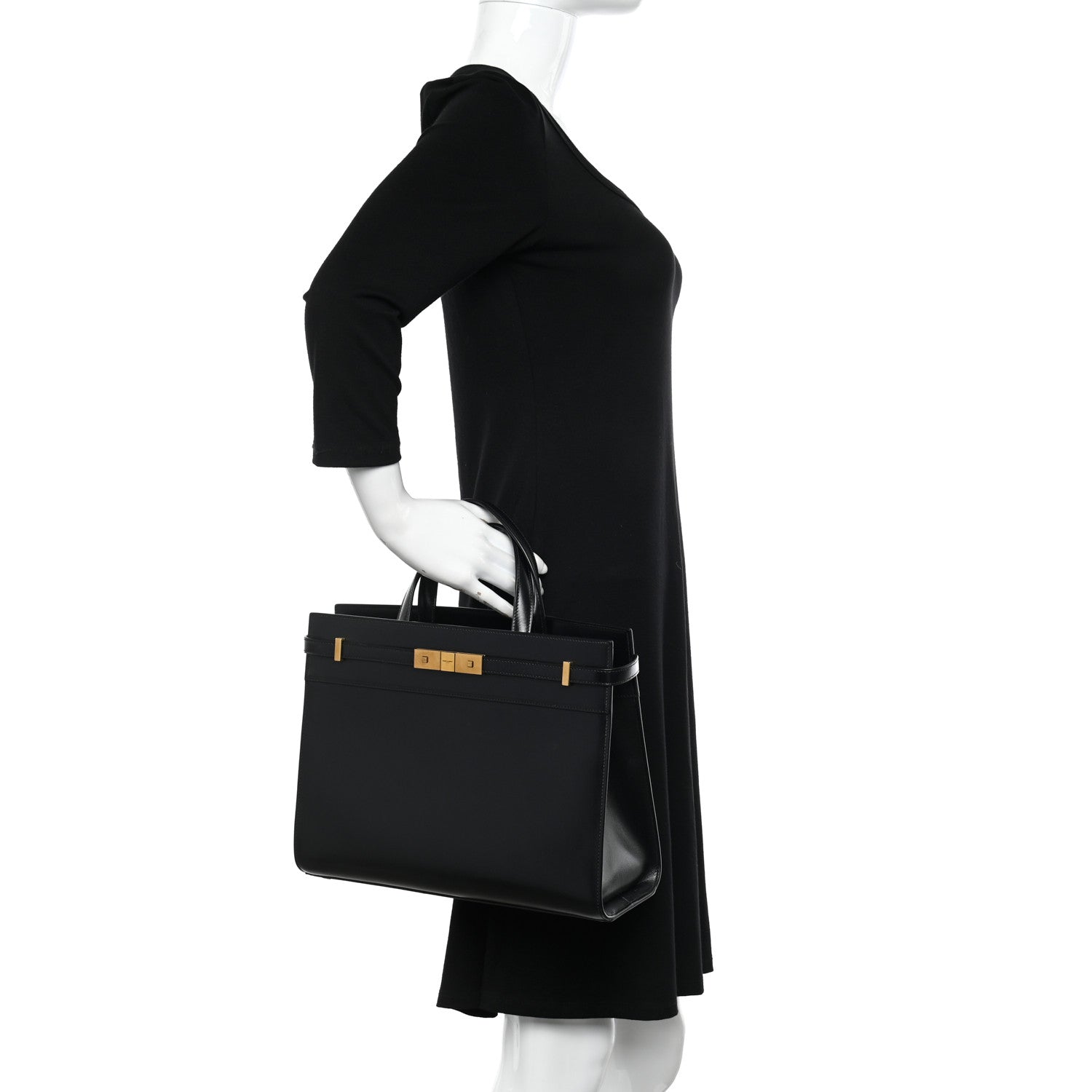 Saint Laurent Calfskin Small Manhattan Shopper Tote Black 2 of 12