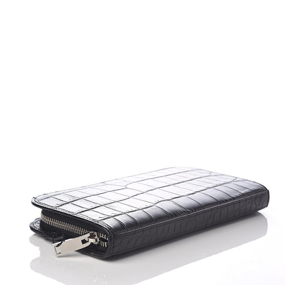 Saint Laurent Calfskin Crocodile Embossed Classic Zip Around Continental Wallet Black 4 of 9