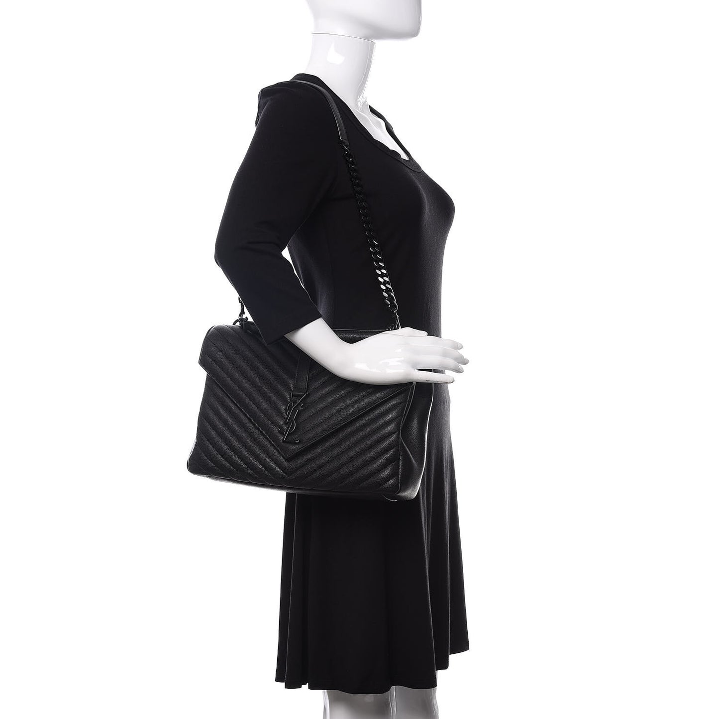 Sheepskin Matelasse Chevron Monogram Monochrome Large College Satchel Black
