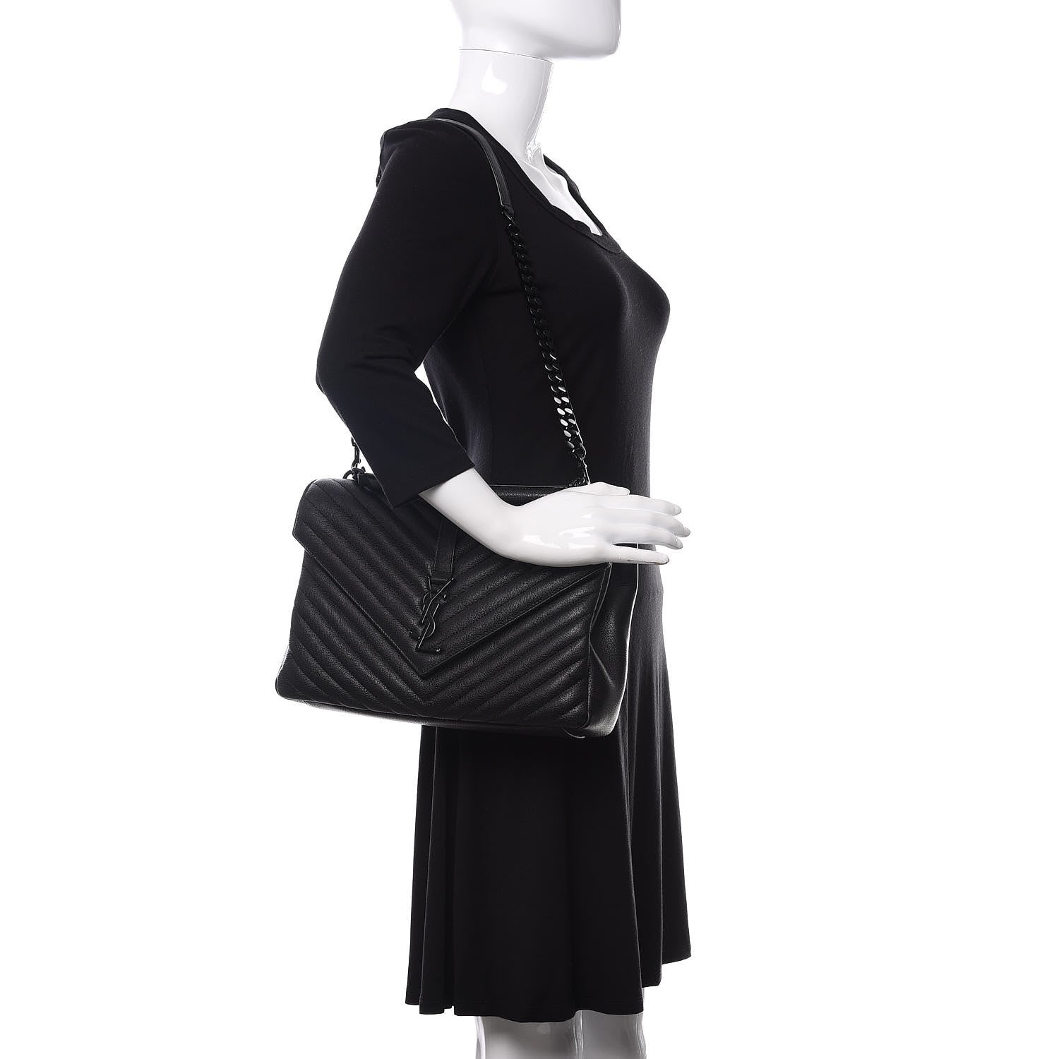 Saint Laurent Sheepskin Matelasse Chevron Monogram Monochrome Large College Satchel Black 2 of 9