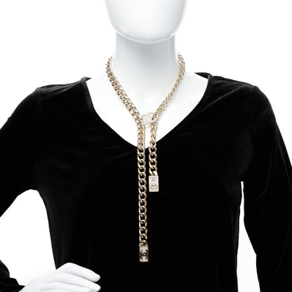 Chanel Chain Link Crystal CC Dog Tag Charm Necklace Gold 2 of 4