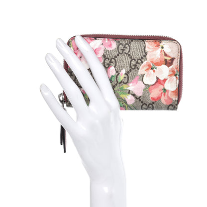 Gucci GG Supreme Monogram Blooms Zip Around Card Case Wallet Beige Multicolor Dry Rose 2 of 9
