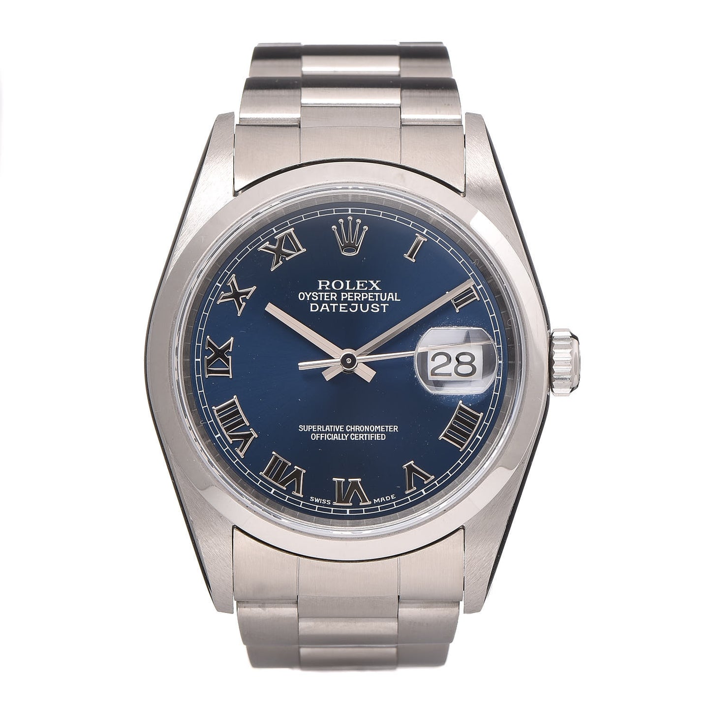 Stainless Steel 36mm Oyster Perpetual Datejust Watch Blue Roman 16200