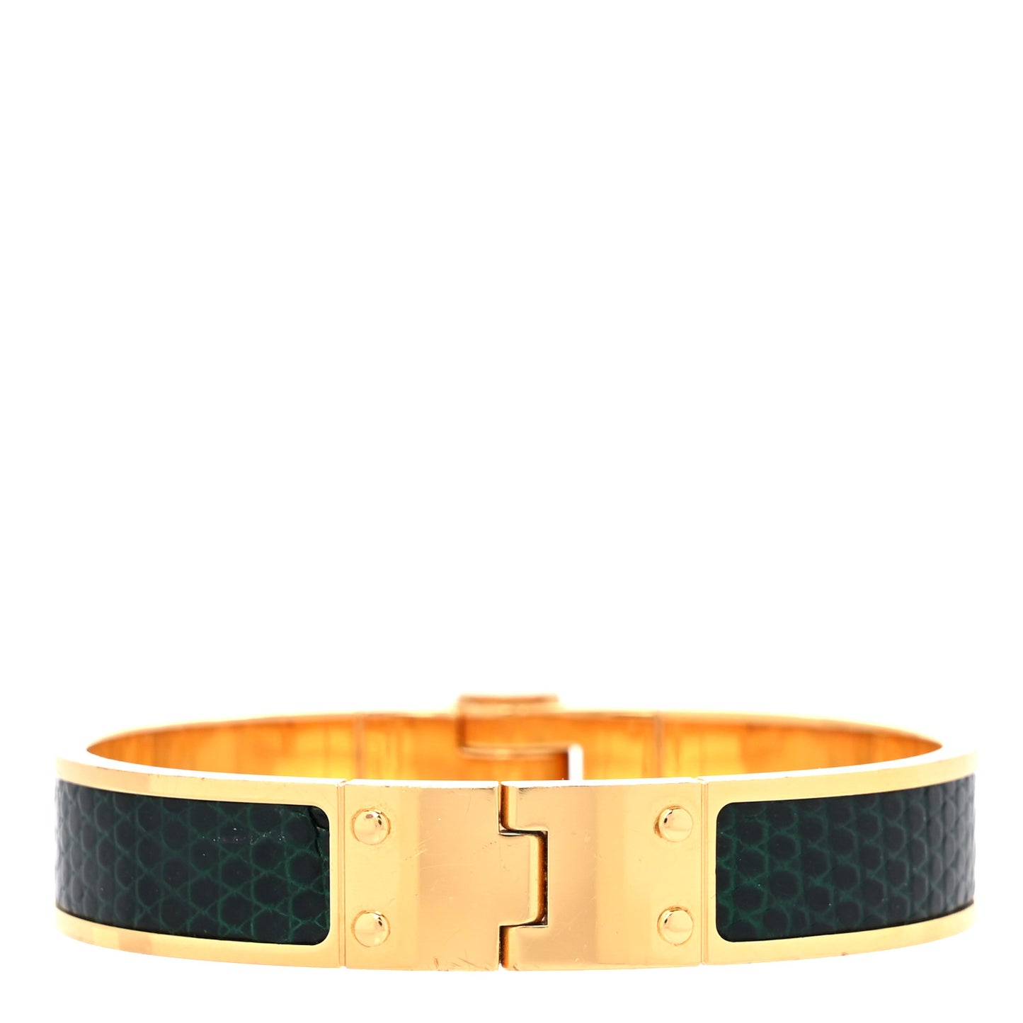 Lizard Charniere Cuir Narrow Hinged Bracelet S Vert Moyen