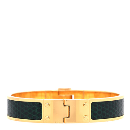 Hermes Lizard Charniere Cuir Narrow Hinged Bracelet S Vert Moyen 3 of 8