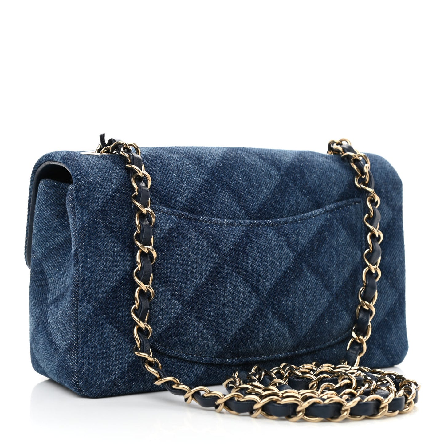 Printed Denim Quilted Mini Rectangular Flap Dark Blue