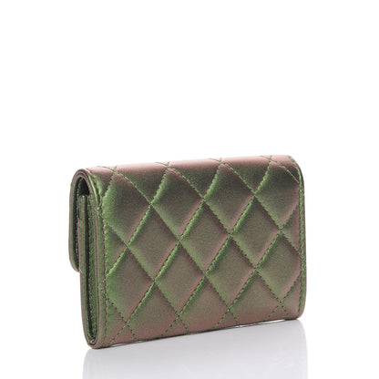 Chanel Metallic Lambskin Quilted Card Holder Green 3 of 9