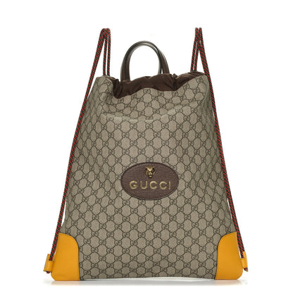 Gucci GG Supreme Monogram Neo Vintage Drawstring Backpack Beige New Acero Crop 1 of 6
