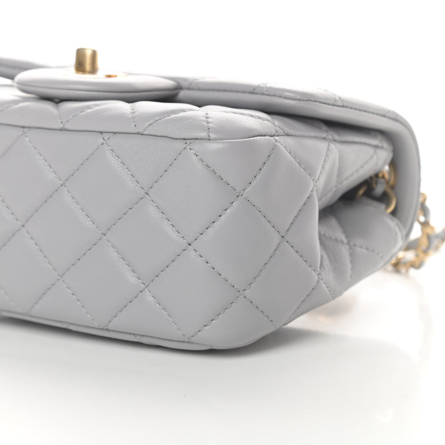 Lambskin Quilted Mini Pearl Crush Flap Light Grey