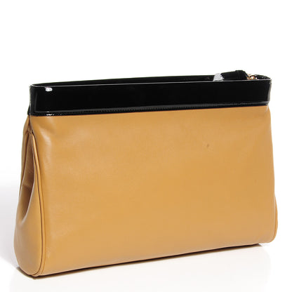 Saint Laurent Lambskin Patent Oversized Cocktail Clutch Beige 3 of 7