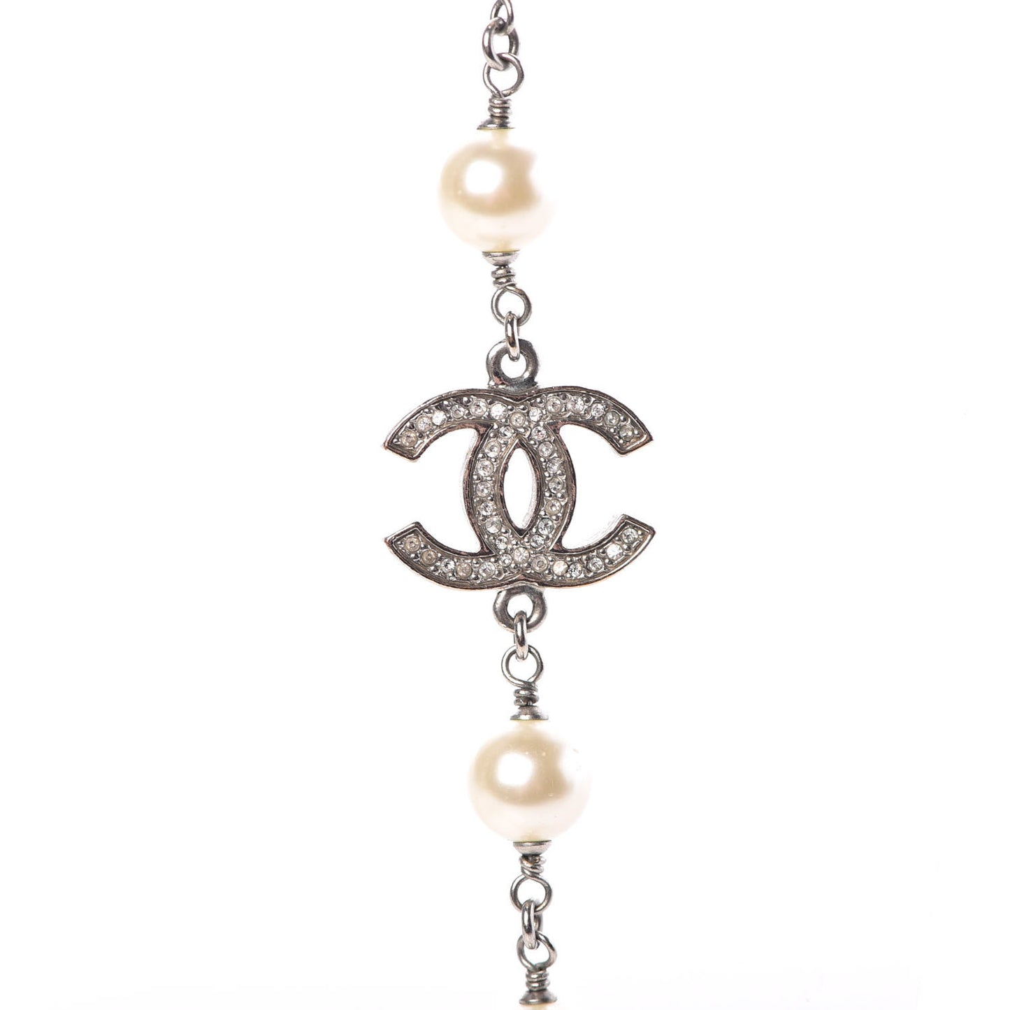Pearl Crystal CC Necklace Silver Pearly White