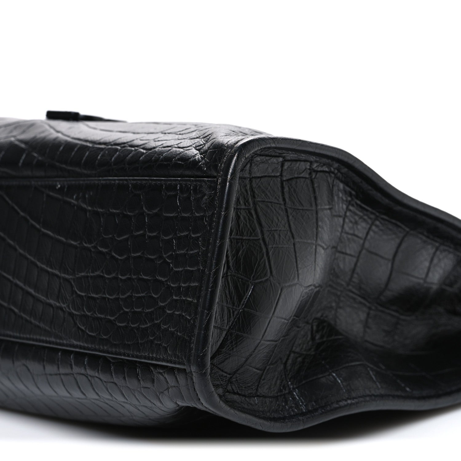 Saint Laurent Calfskin Crocodile Embossed Monogram Medium Niki Shopping Bag Black 10 of 12