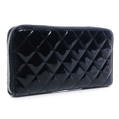 Chanel Patent Quilted Zip Around Wallet Black 3 of 9