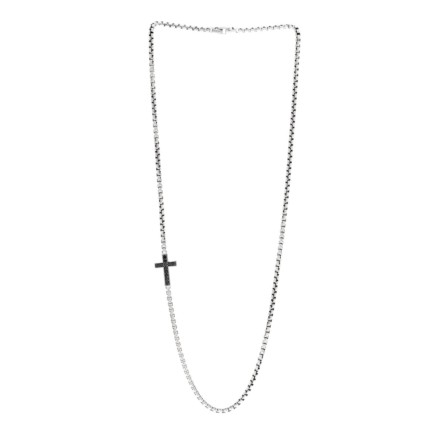 David Yurman Sterling Silver Black Diamond Streamline Cross Station Necklace 26" 3 of 4