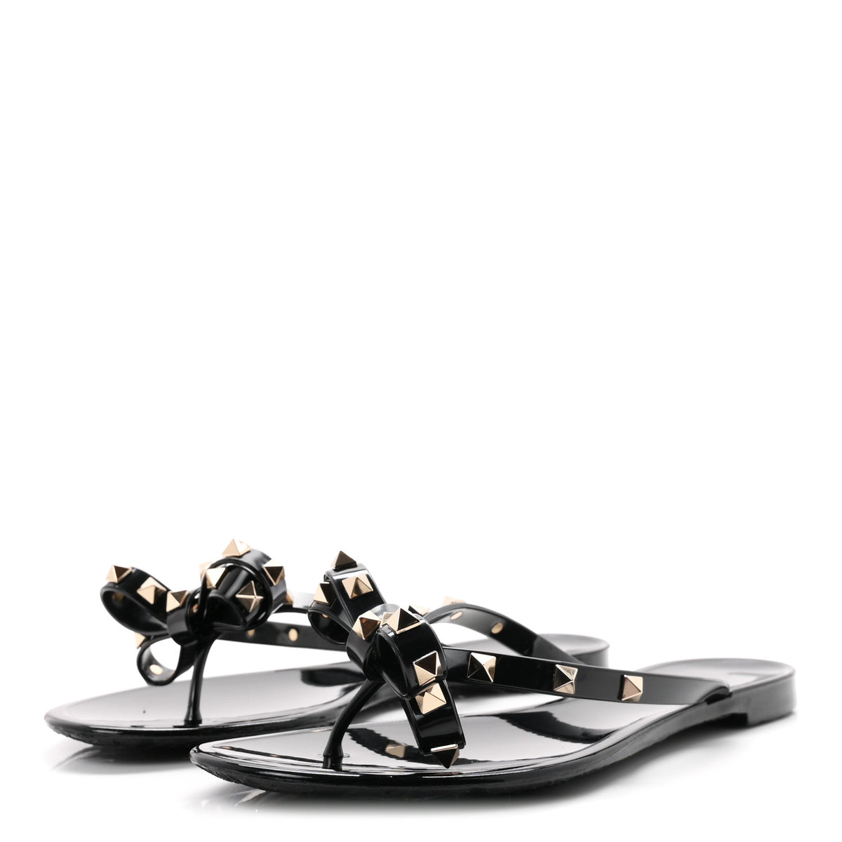 PVC Jelly Rockstud Bow Thong Sandals 40 Black