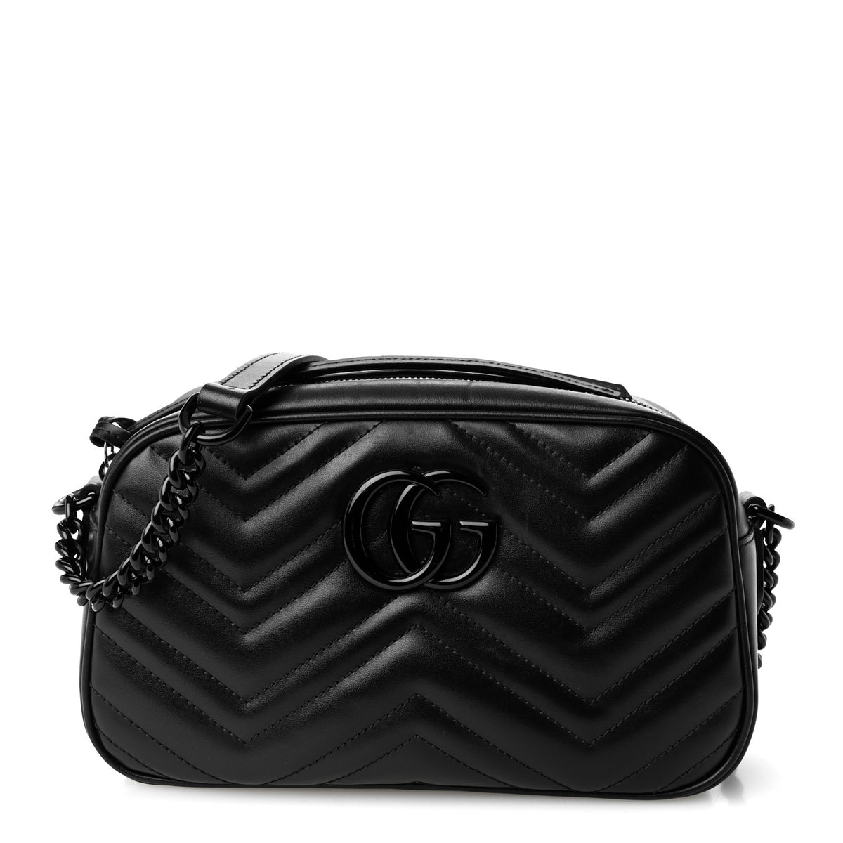 Gucci Calfskin Matelasse Monochrome Small GG Marmont Chain Shoulder Bag Black 1 of 10