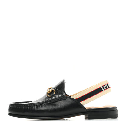 Gucci Goatskin Stripe Mens Horsebit Slingback Slippers 7 Black 1 of 9
