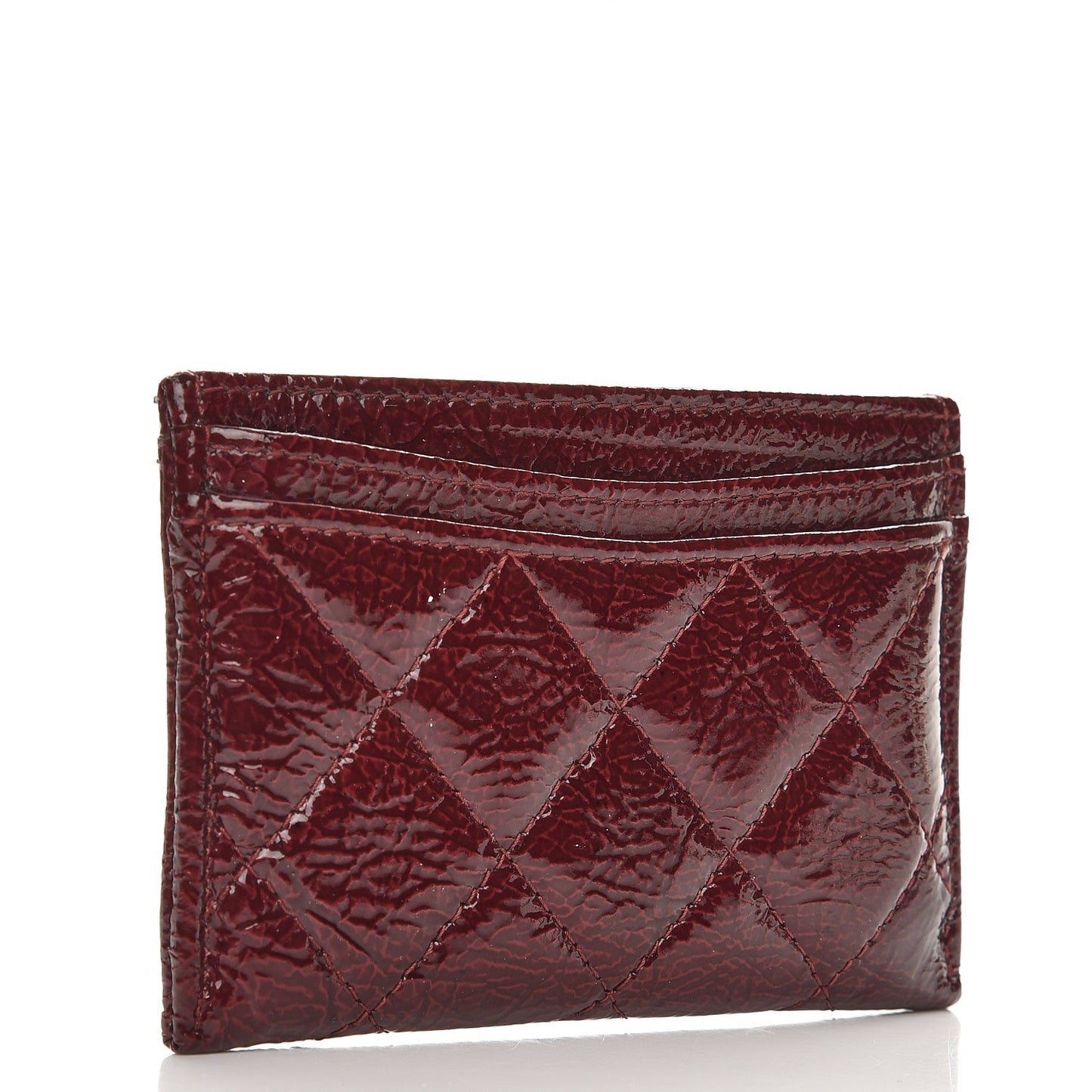 Distressed Patent Quilted Card Holder Bordeaux
