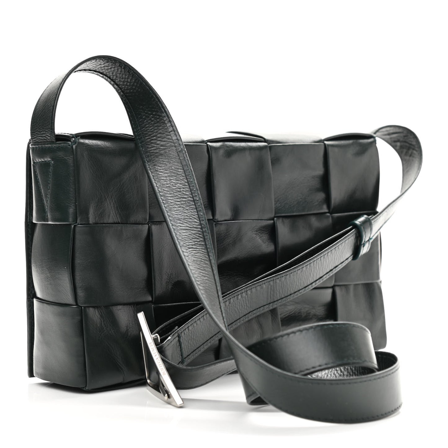 Paper Calfskin Maxi Intreccio Cassette Crossbody Bag Black