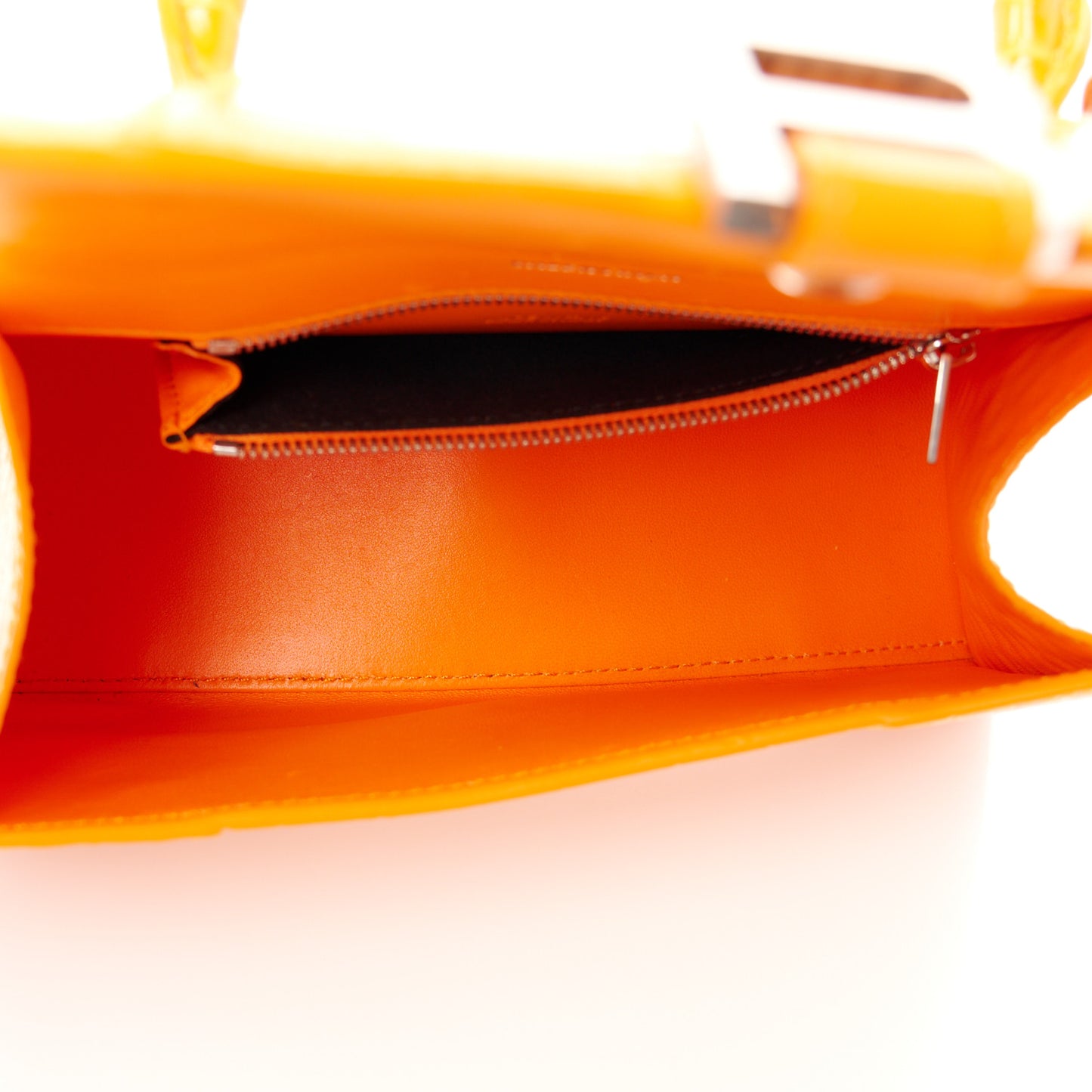 Shiny Calfskin Crocodile Embossed Small Hourglass Top Handle Bag Pop Orange
