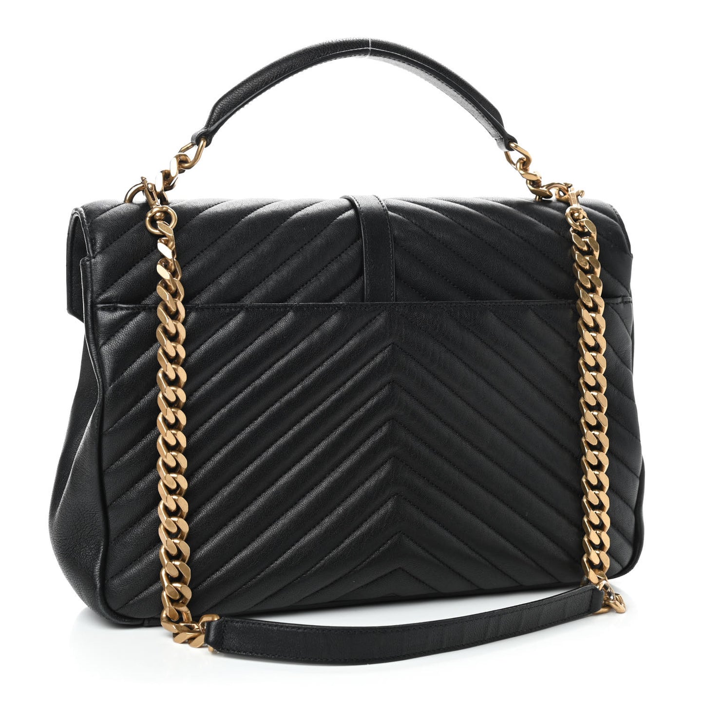 Sheepskin Matelasse Chevron Monogram Large College Satchel Black