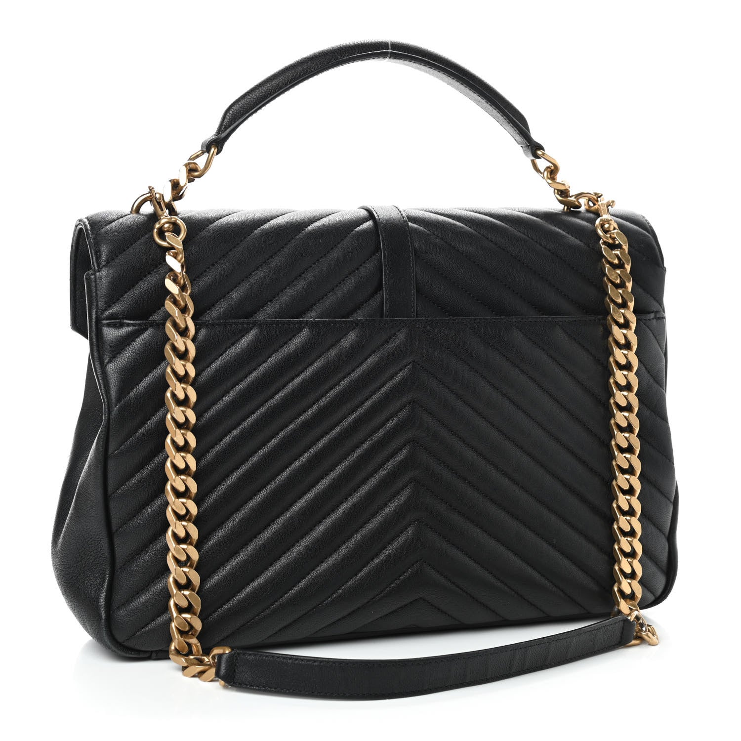 Saint Laurent Sheepskin Matelasse Chevron Monogram Large College Satchel Black 3 of 9