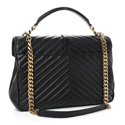 Saint Laurent Sheepskin Matelasse Chevron Monogram Large College Satchel Black 3 of 9