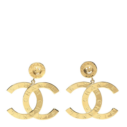 Chanel Metal Large Paris Button Clip On Earrings Gold 1 of 6