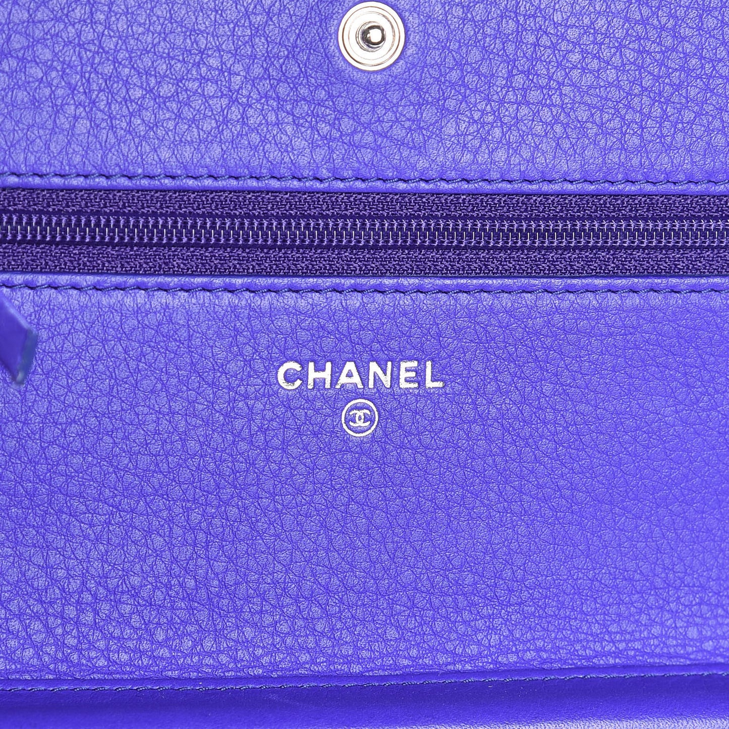 Calfskin Quilted Fancy CC Wallet On Chain WOC Blue