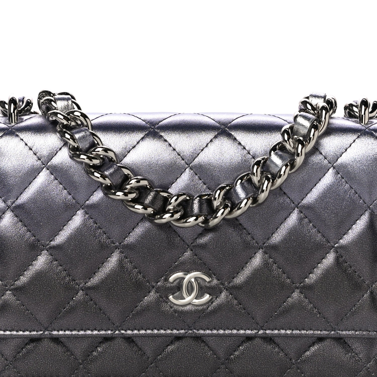Chanel Gradient Metallic Lambskin Quilted Like A Wallet Wallet On Chain WOC Silvery Black 8 of 12