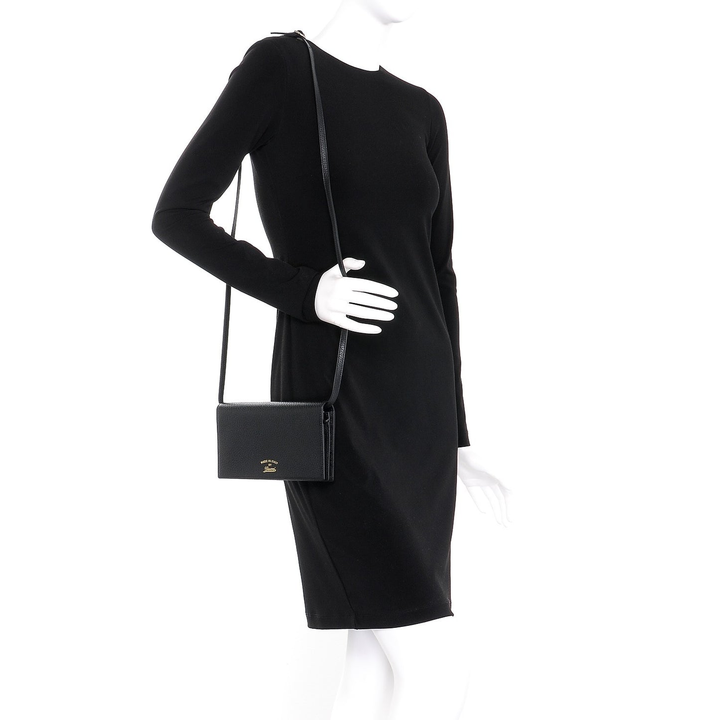 Dollar Calfskin Mini Swing Wallet Bag Black